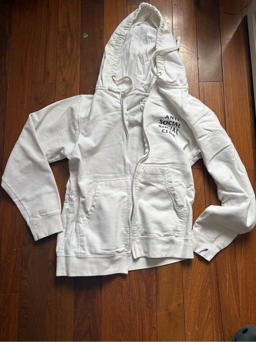 Anti Social Social Club White Hooded Zip Sweatshirt small